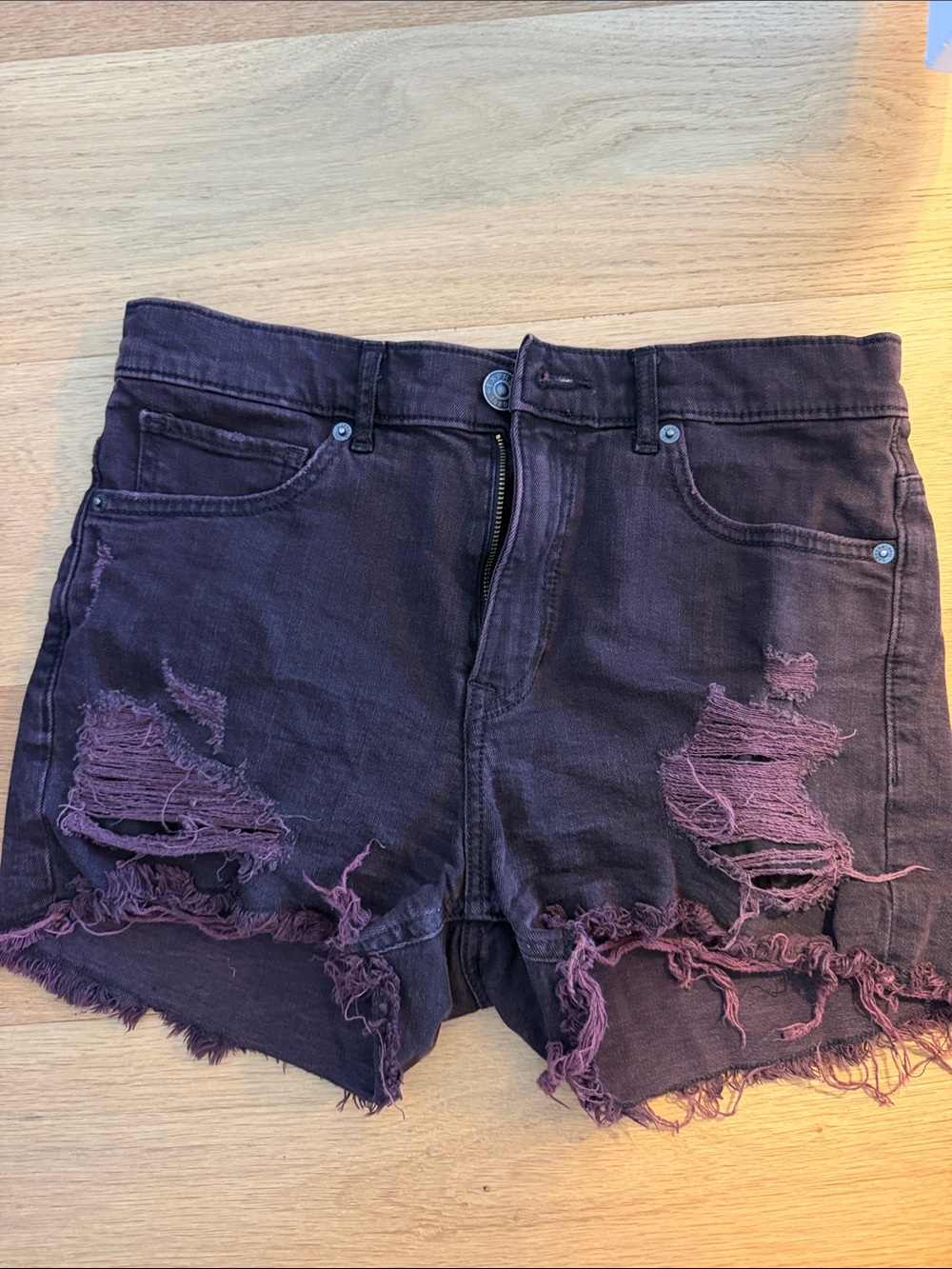 Express Purple Distressed Denim Shorts